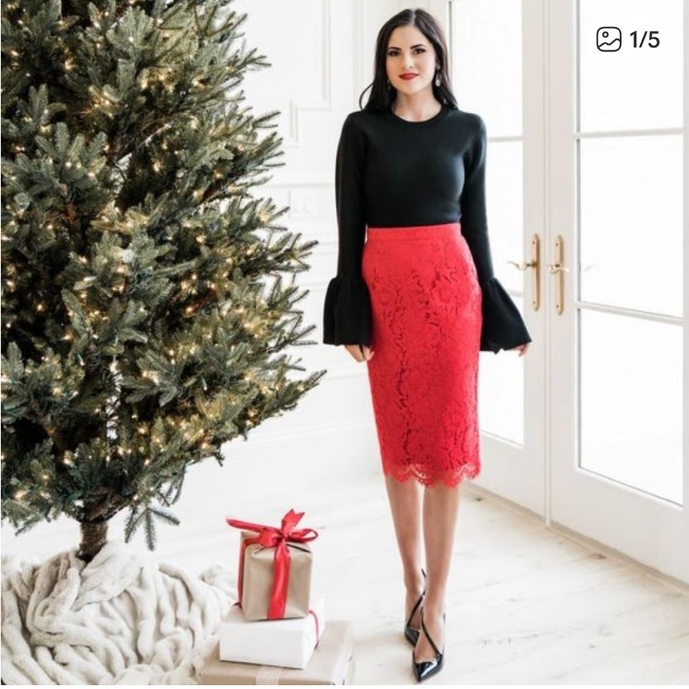Rachel Parcell Red Lace Pencil Skirt Small